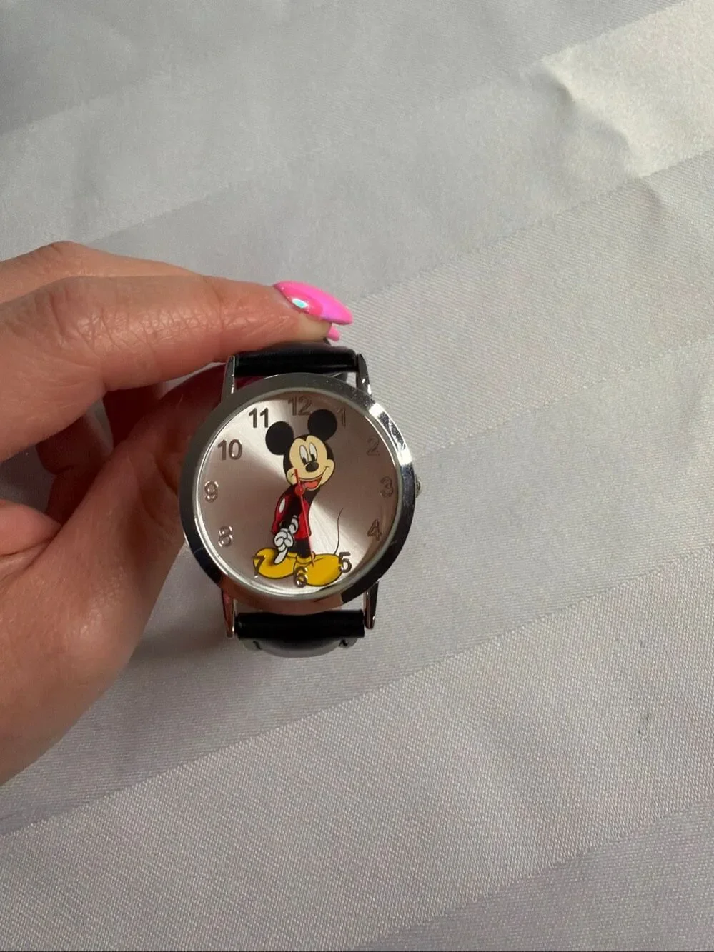 Disney Mickey Mouse Analog Watch Black Band Japan Movement Untested
